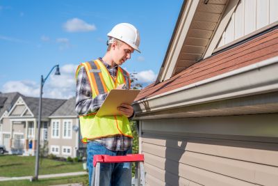 Professional inspecting a shed roof